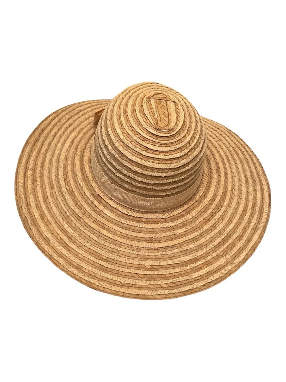 Liz Claiborne Retro Style Wide  Brim Straw Sun Hat with Bow Detail Natural EUC